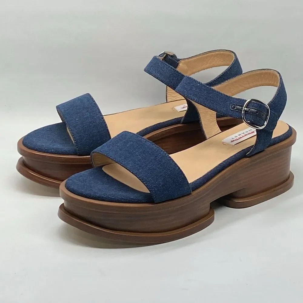 Gabriela Hearst Michael 60MM Denim Wedge Sandals size 41.5